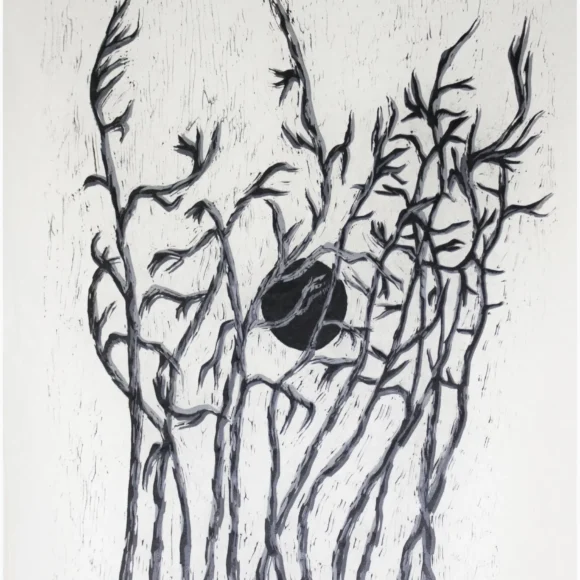 The moon was setting among the trees I